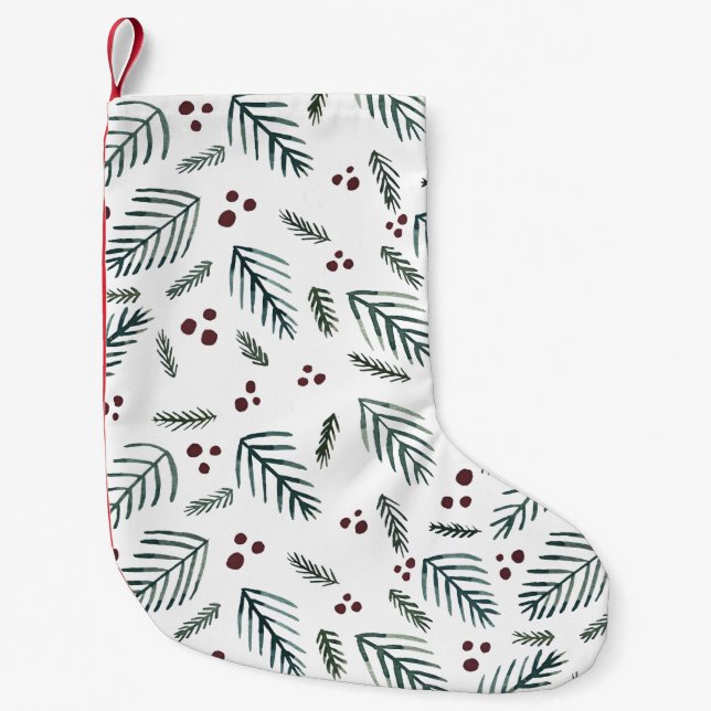 Meia De Natal Pequena Ramos e bagas das árvores de Natal - chalé (Frente)
