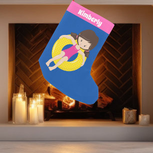 Meia De Natal Pequena Rapariga de Nadação Coca-Cola Costeira Azul-Rosa