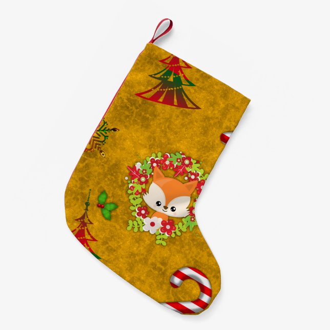 Meia De Natal Pequena Raposa de Natal giro (Frente (Pendurada))