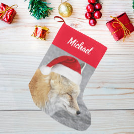 Meia De Natal Pequena Raposa Vermelha Sonolenta Vestindo Red Santa Hat c