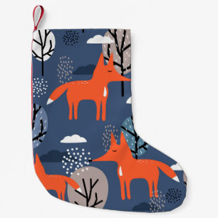Meia De Natal Pequena Raposas e árvores, com pano de fundo. Mar Colorid