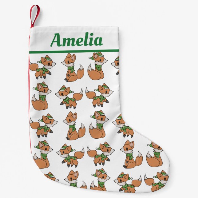 Meia De Natal Pequena Raposas em escarpas de inverno personalizadas (Frente)