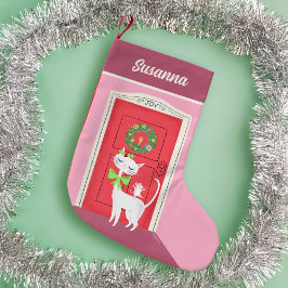 Meia De Natal Pequena Rato e gato branco retrô de férias