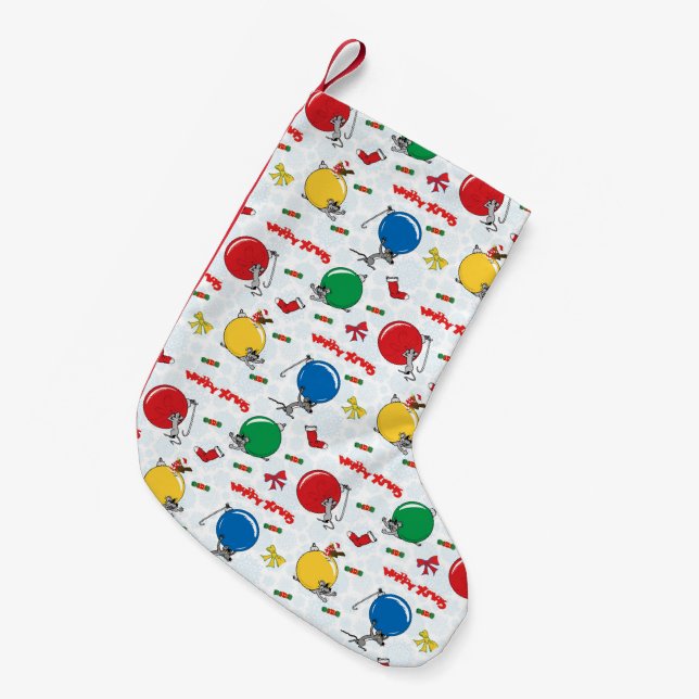 Meia De Natal Pequena Rato engraçado de Natal com bolas (Frente (Pendurada))