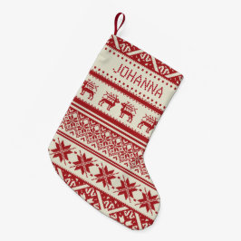 Meia De Natal Pequena Red & Beige Ugly Christmas Sweater - Seu nome