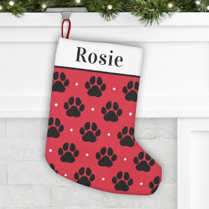 Meia De Natal Pequena Red Black Pet Name Paw Monograma de Impressão
