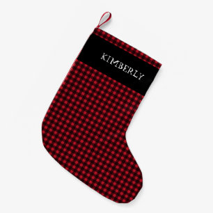Meia De Natal Pequena Red Black Tartan Buffalo Nome da Xadrez Personaliz