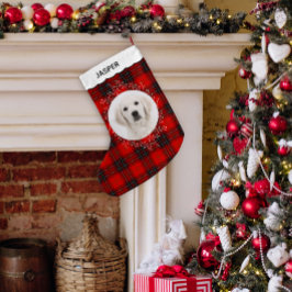 Meia De Natal Pequena Red Black Tartan Plaid Winter Wreath Pet Dog Photo