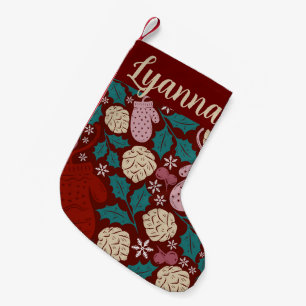 Meia De Natal Pequena Red Burgundy Padrão Retro Cozy Charme de Natal