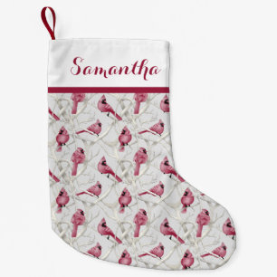 Meia De Natal Pequena Red Christmas Cardinal Birds Personalizado Nome