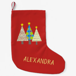Meia De Natal Pequena Red Christmas Tree Personalized