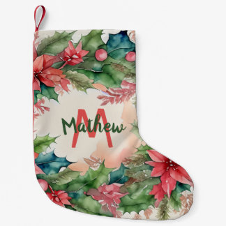 Meia De Natal Pequena Red e Green Christmas Holly Wreath