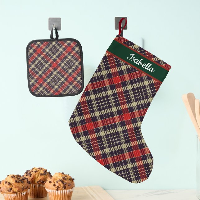 Meia De Natal Pequena Red & Green Tartan Plaid Personalized  (Red & Green Tartan Plaid Personalized Small Christmas Stocking)