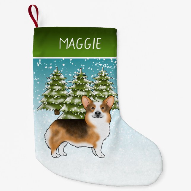 Meia De Natal Pequena Red Headed Tri Pembroke Corgi Natal (Frente)