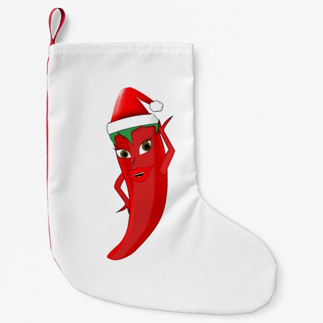 Meia De Natal Pequena Red Hot Pepper Diva Com Santas Hat (Frente)