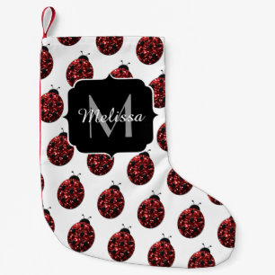 Meia De Natal Pequena Red ladybug faux glitter sparkles Personalizado Mo