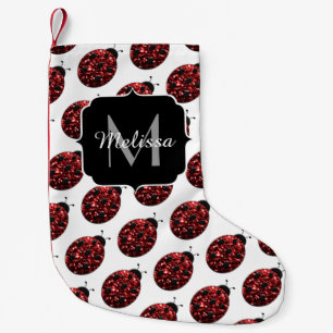 Meia De Natal Pequena Red ladybug faux glitter sparkles Personalizado Mo