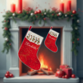 Meia De Natal Pequena Red Name Marching Quirky Christmas Reindeer