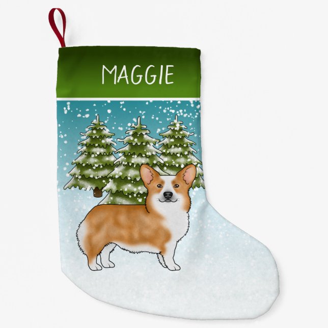 Meia De Natal Pequena Red Pembroke Welsh Corgi Natal (Frente)