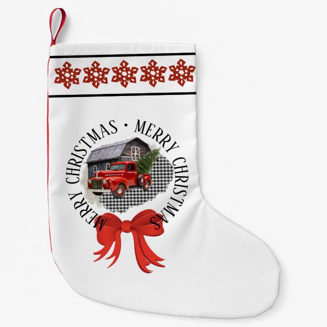 Meia De Natal Pequena Red Pick Up Truck Christmas Stocking (Frente)