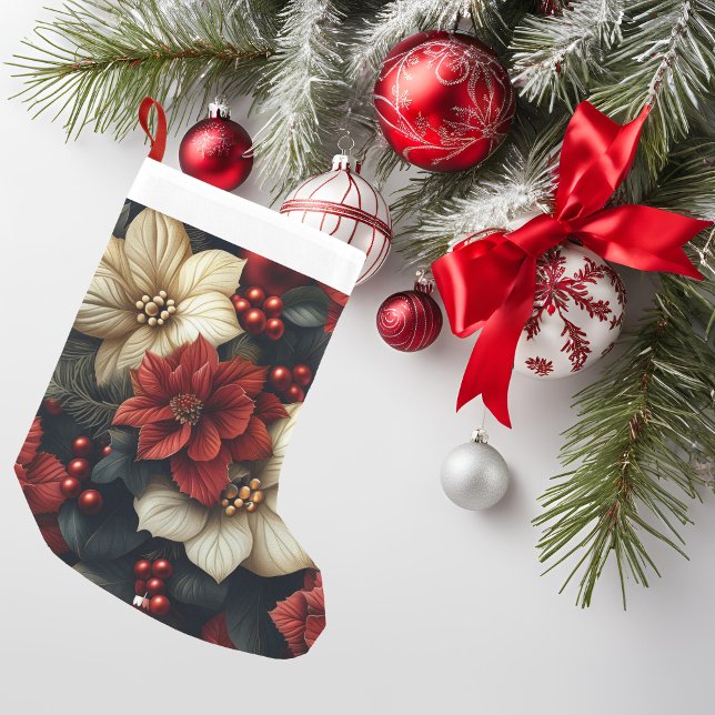 Meia De Natal Pequena Red Poinsettia (Beautiful Christmas stocking to add to your holiday decor.)
