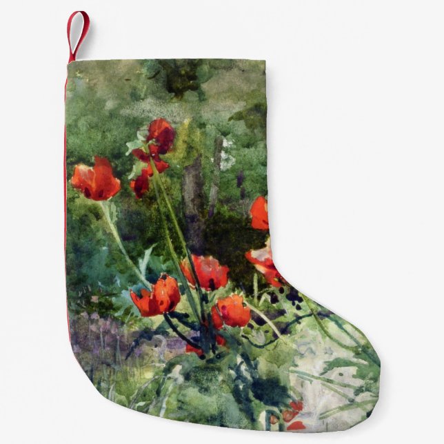 Meia De Natal Pequena Red Poppy Flowers (por Mildred Anne Butler) (Frente)