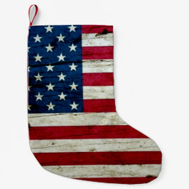 Meia De Natal Pequena Refrigere a madeira afligida da bandeira americana