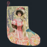 Meia De Natal Pequena Regência de Mulher Vitoriana Flórida Rosa<br><div class="desc">Um tema rico e elegante da era vitoriana com uma linda pintura de J. Barrick (1908) e a dissociação de flores de colagem,  borboleta,  fundo William Morris e espirais.</div>