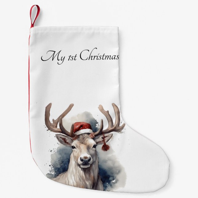 Meia De Natal Pequena Reindeer de Natal, personalizável (Frente)