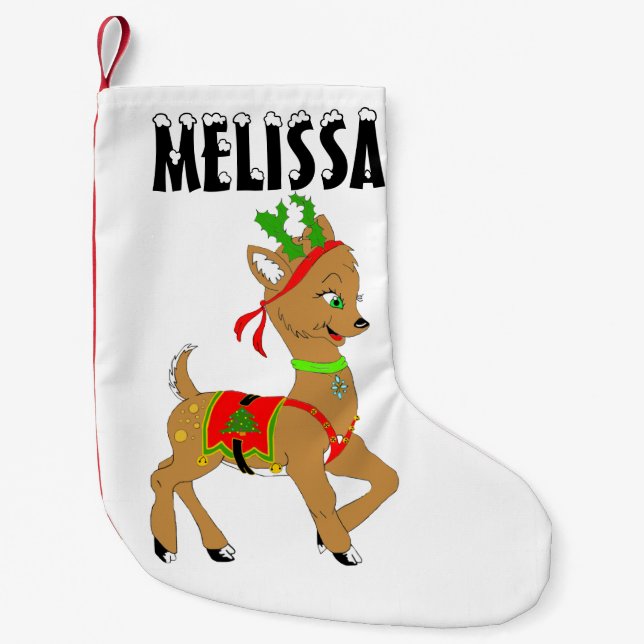 Meia De Natal Pequena Reindeer Doe de Natal (Frente)