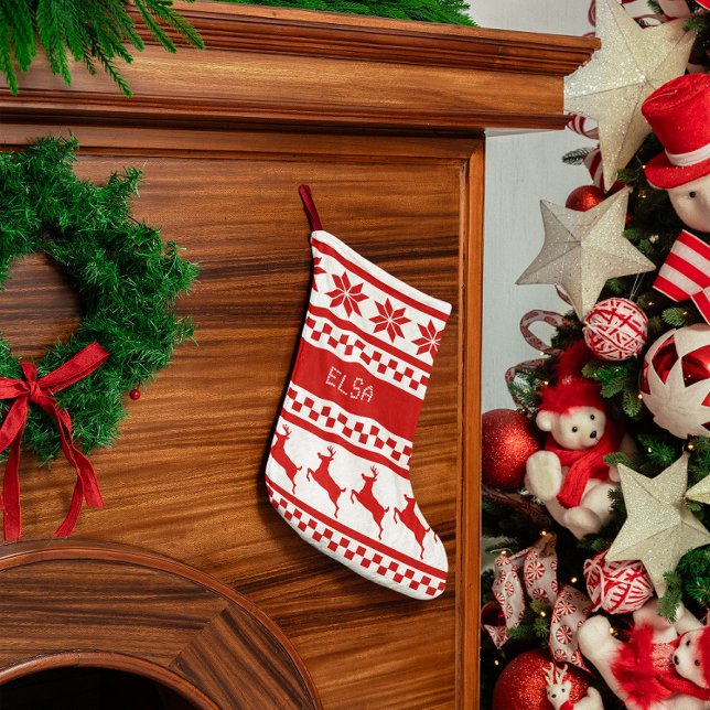 Meia De Natal Pequena Reindeer Impressão nórdico Personalizado (Criador carregado)