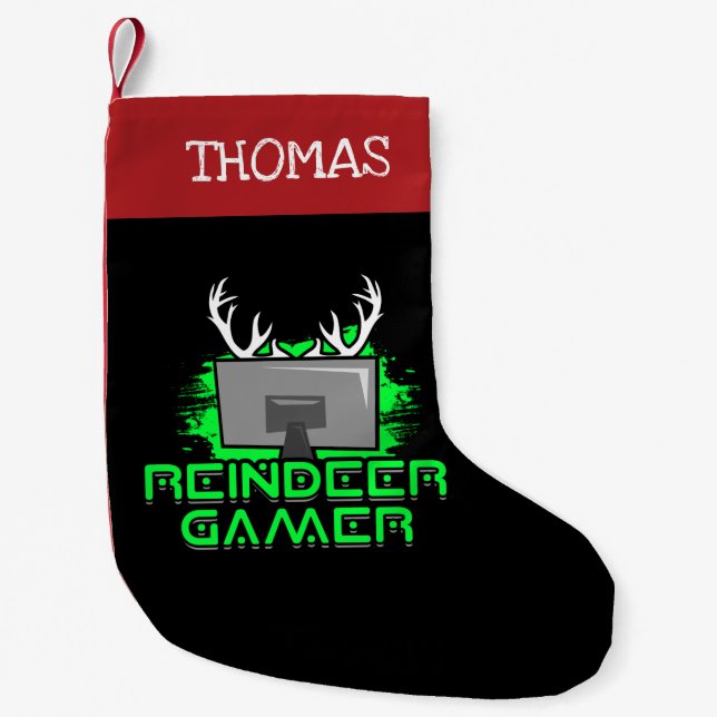 Meia De Natal Pequena Reindeer Personalizado Gamer Funny (Frente)