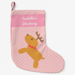 Meia De Natal Pequena Rena de Natal Fofo Rosa Para Meninas