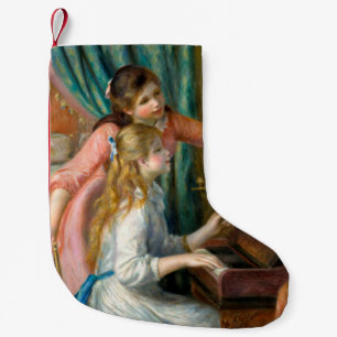 Meia De Natal Pequena Renoir Duas Meninas ao Piano Impressão Música Arte
