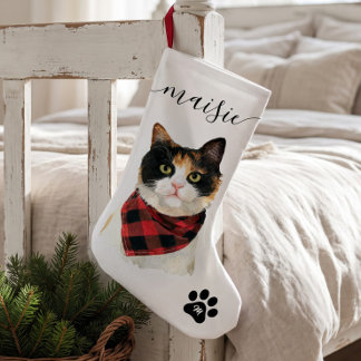 Meia De Natal Pequena Retrato Monograma de Gato Cachorro Pet Personaliza