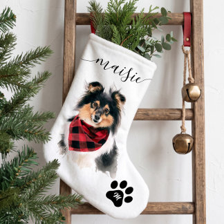 Meia De Natal Pequena Retrato Monograma Personalizado de Cachorro Gato P