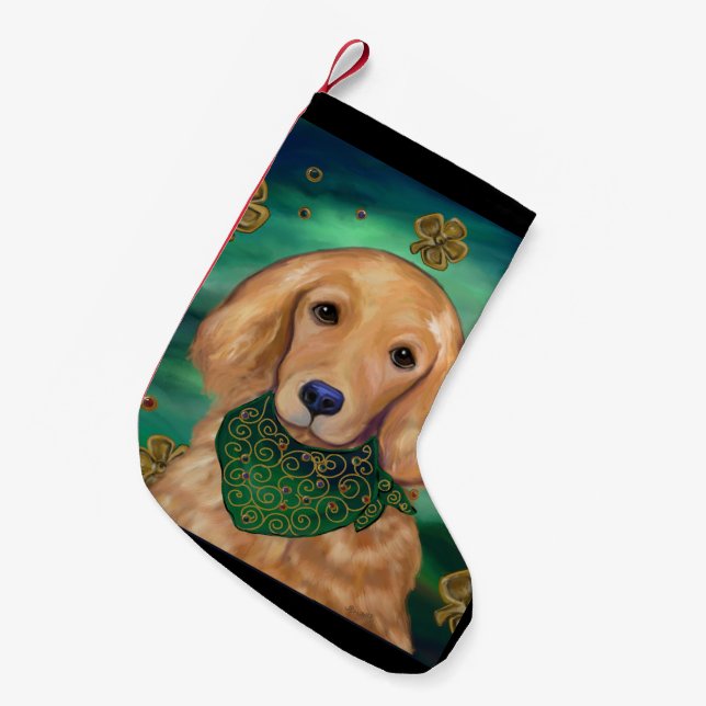 Meia De Natal Pequena Retriever Dourado (Frente (Pendurada))