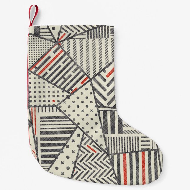 Meia De Natal Pequena Retro Patch: Abstrato Geométrico Design (Frente)