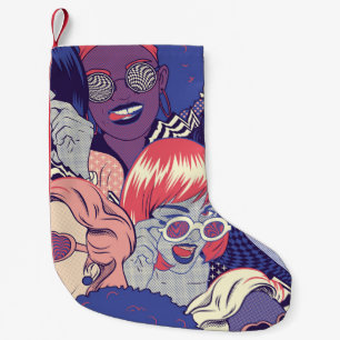 Meia De Natal Pequena Retro Pop Art Comic Girls Seamless Pattern. Backgr