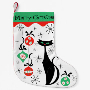 Meia De Natal Pequena Retro Xmas Cat Feliz Natal 1