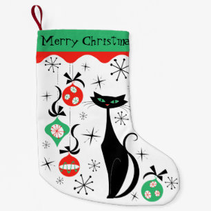 Meia De Natal Pequena Retro Xmas Cat Feliz Natal 2