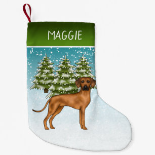 Meia De Natal Pequena Ridgeback da Rodésia com Nome Floresta de Inverno