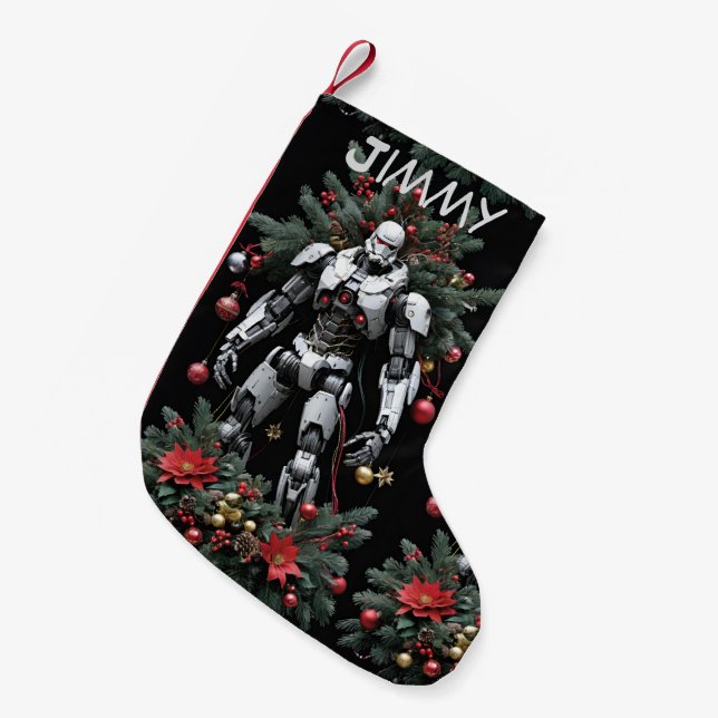 Meia De Natal Pequena Robô de Natal Mech (Frente (Pendurada))