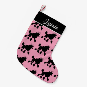 Meia De Natal Pequena Rockabilly Vintage Poodles a Rosa