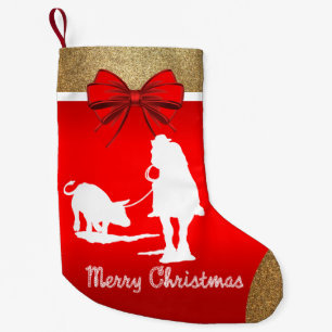 Meia De Natal Pequena Rodeio Ocidental Equipe de Cowboy Vermelho