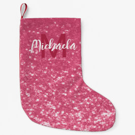 Meia De Natal Pequena Rosa claro rosa falso brilho brilho Monograma