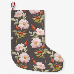 Meia De Natal Pequena Rosa de Cão Aquarela: Padrão Floral Escuro