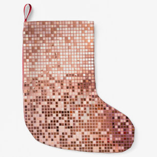 Meia De Natal Pequena Rosa dourado: azulejos de mosaicos quadrados.