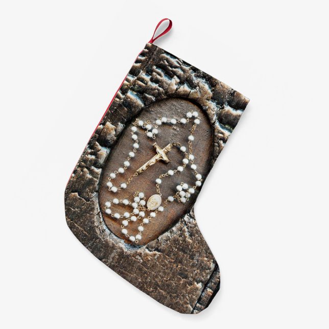 Meia De Natal Pequena Rosary (Frente (Pendurada))