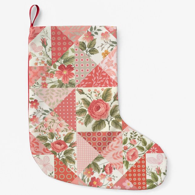 Meia De Natal Pequena Rosas Borboletas Sem Fios (Frente)